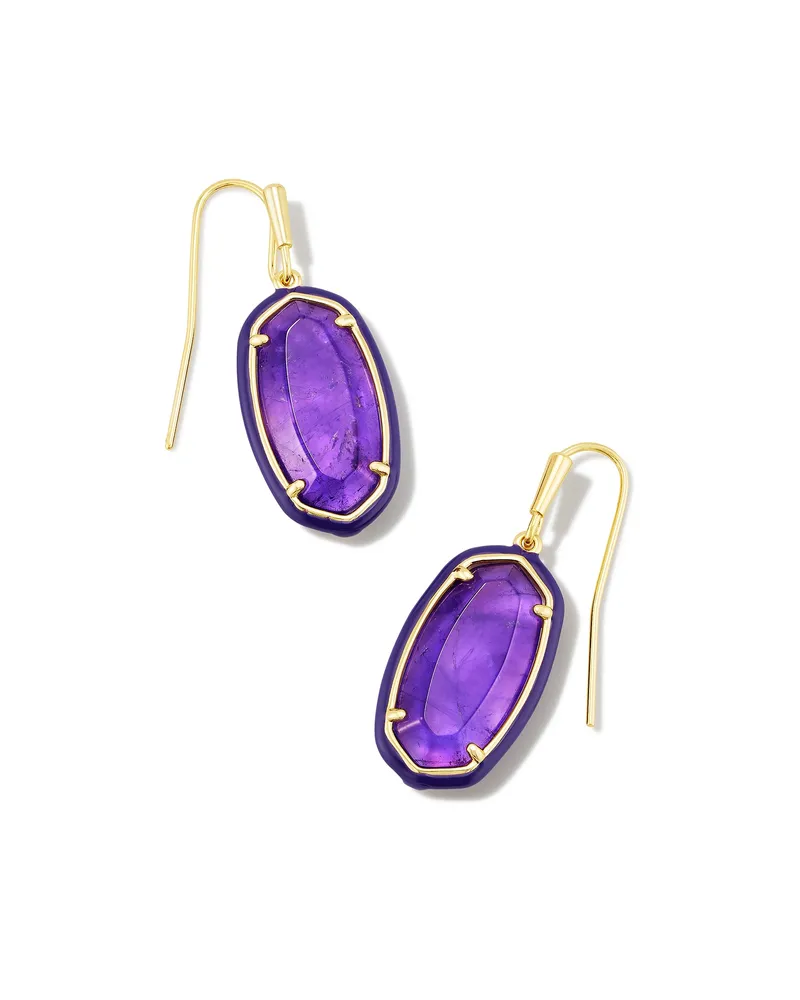 Dani Gold Enamel Framed Drop Earrings in Amethyst