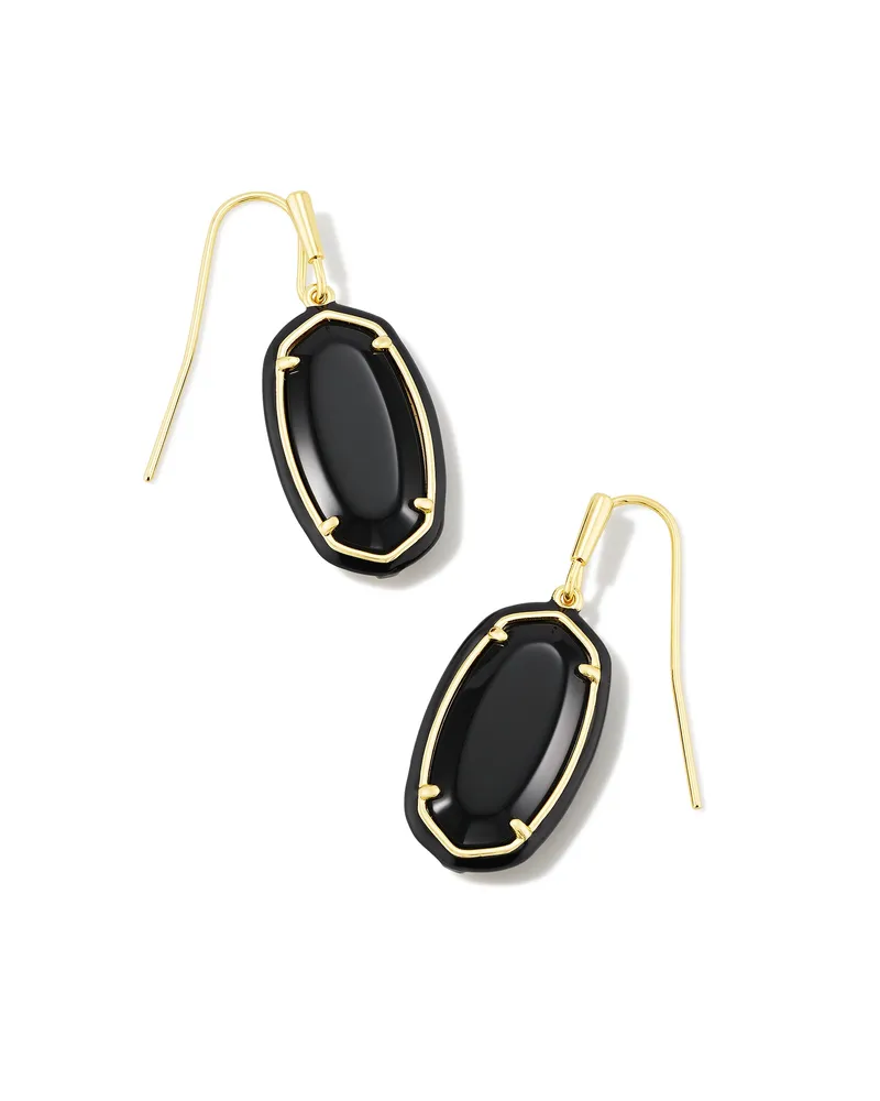 Dani Gold Enamel Framed Drop Earrings in Black Agate