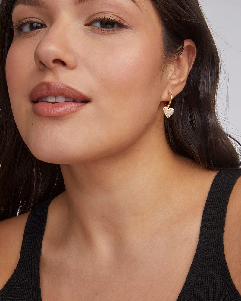 Ari Heart Gold Huggie Earrings Ivory Mother-of-Pearl