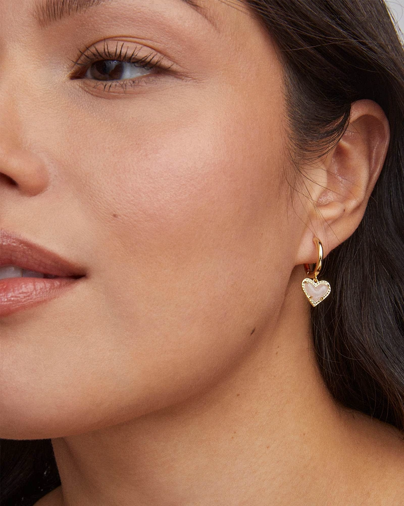 Ari Heart Gold Huggie Earrings Ivory Mother-of-Pearl