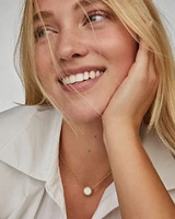 Volleyball Gold Short Pendant Necklace White Mother-of-Pearl