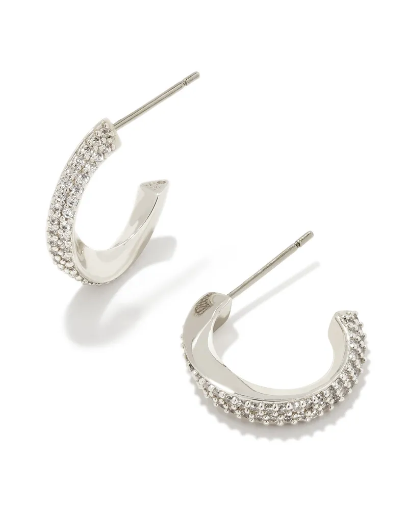 Ella Silver Huggie Earrings in White Crystal