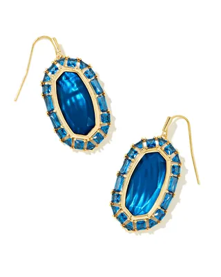 Elle Gold Crystal Frame Drop Earrings in Sea Blue Illusion