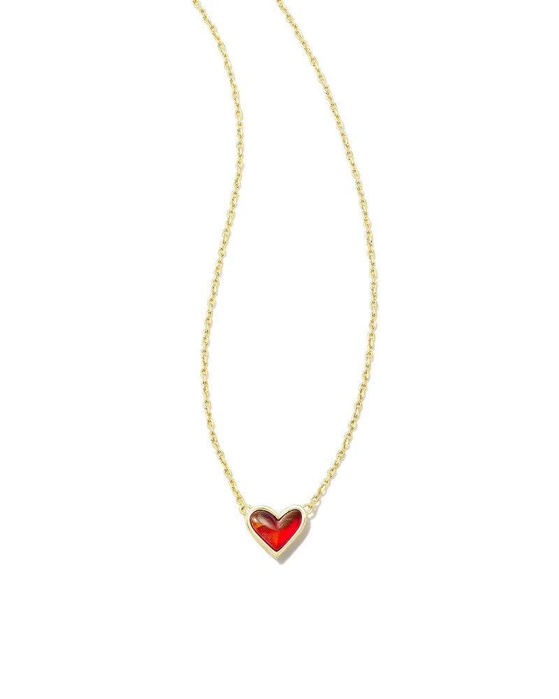 Framed Ari Heart Gold Short Pendant Necklace in Opalescent Resin