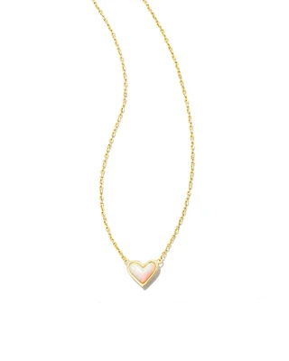 Framed Ari Heart Gold Short Pendant Necklace Light Pink Drusy