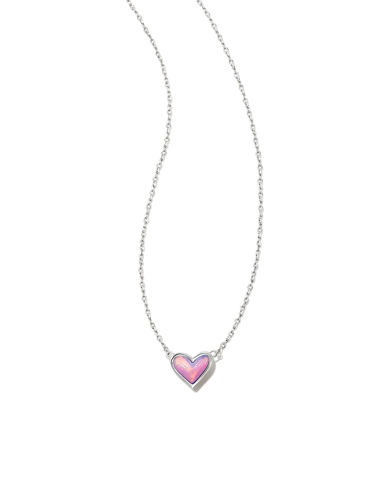 Framed Ari Heart Silver Short Pendant Necklace in Lilac Opalescent Resin