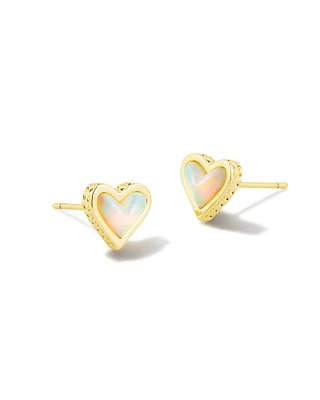 Framed Ari Heart Gold Stud Earrings Light Pink Drusy