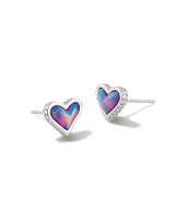 Framed Ari Heart Silver Stud Earrings in Lilac Opalescent Resin