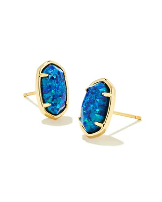 Grayson Gold Stone Stud Earrings in Cobalt Blue Kyocera Opal