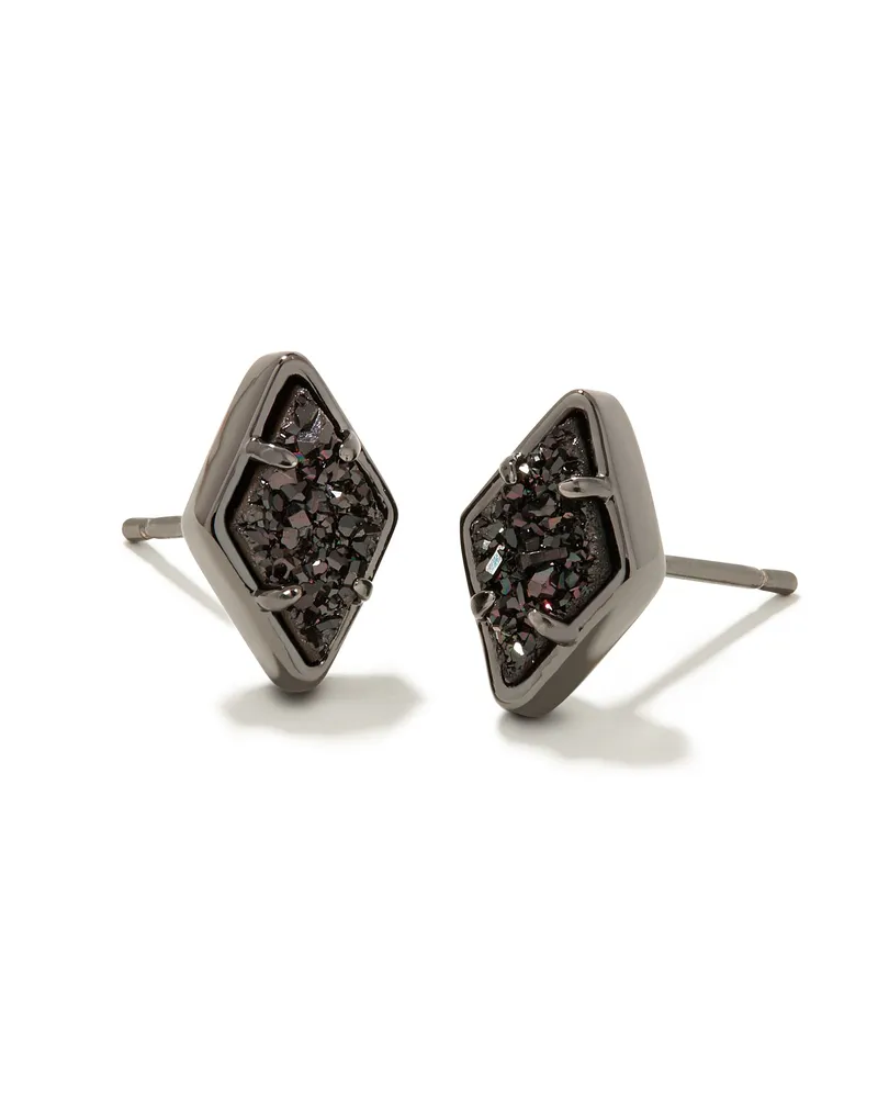 Kinsley Gunmetal Stud Earrings in Black Drusy