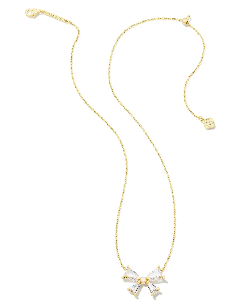 Blair Gold Bow Short Pendant Necklace in White Crystal