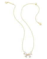 Blair Gold Bow Short Pendant Necklace in White Crystal