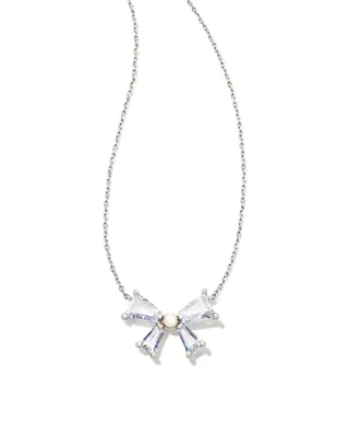 Blair Silver Bow Short Pendant Necklace in White Crystal