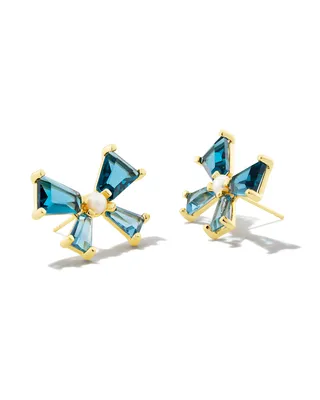 Blair Gold Bow Stud Earrings in Teal Mix