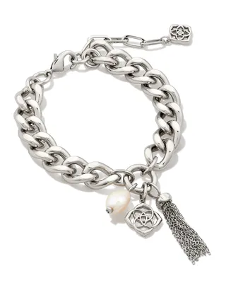Everleigh Silver Chain Bracelet in White Pearl