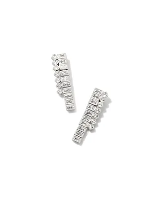 Gracie Silver Tennis Linear Earrings in White Crystal