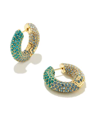Mikki Gold Pave Hoop Earrings in Green Blue Ombre Mix