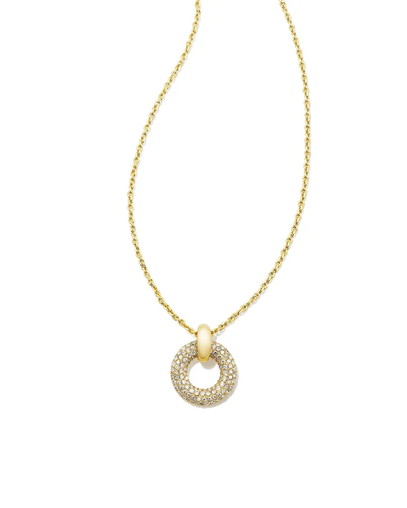 Mikki Gold Pave Short Pendant Necklace in White Crystal