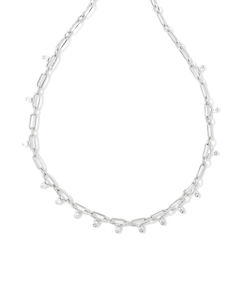 Lindy Gold Crystal Chain Necklace White