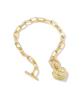 Penny Gold Heart Chain Bracelet in White Crystal