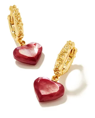 Penny Gold Heart Huggie Earrings in Mulberry Mother-of-Pearl