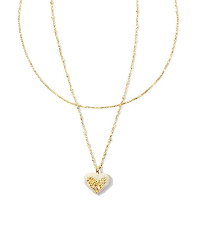 Penny Gold Heart Multi Strand Necklace in Ivory Mother-of-Pearl