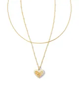 Penny Gold Heart Multi Strand Necklace in Ivory Mother-of-Pearl