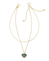 Penny Gold Heart Multi Strand Necklace in Green Mix
