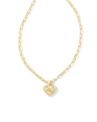 Penny Gold Heart Short Pendant Necklace in White Crystal