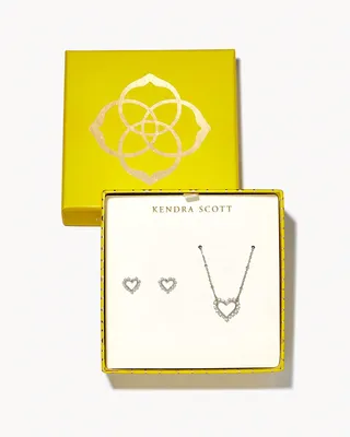 Ari Heart Necklace & Earrings Gift Set in White Crystal