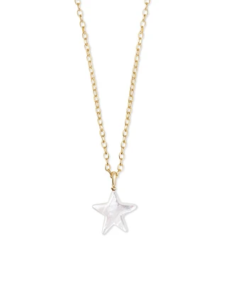 Carved Jae Star Gold Long Pendant Necklace in Pink Rainbow Calsilica