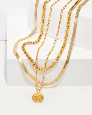 Dira Coin Necklace Layering Set in Gold