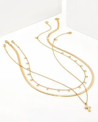 Cross Necklace Layering Set in Gold