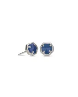 Nola Vintage Silver Stud Earrings in Navy Wood