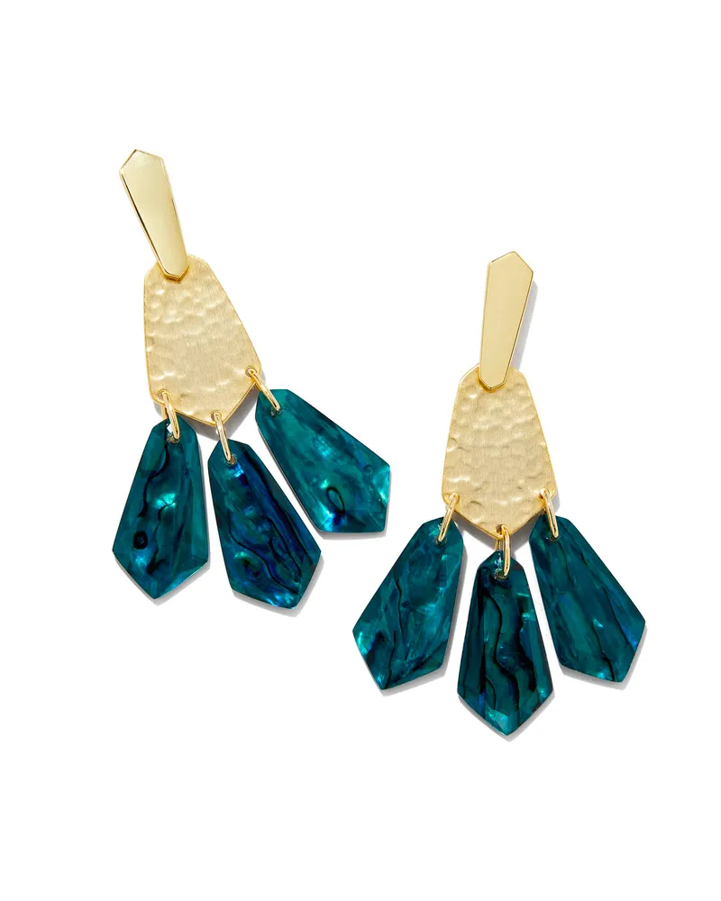 Loris Gold Statement Earrings in Teal Green Illusion