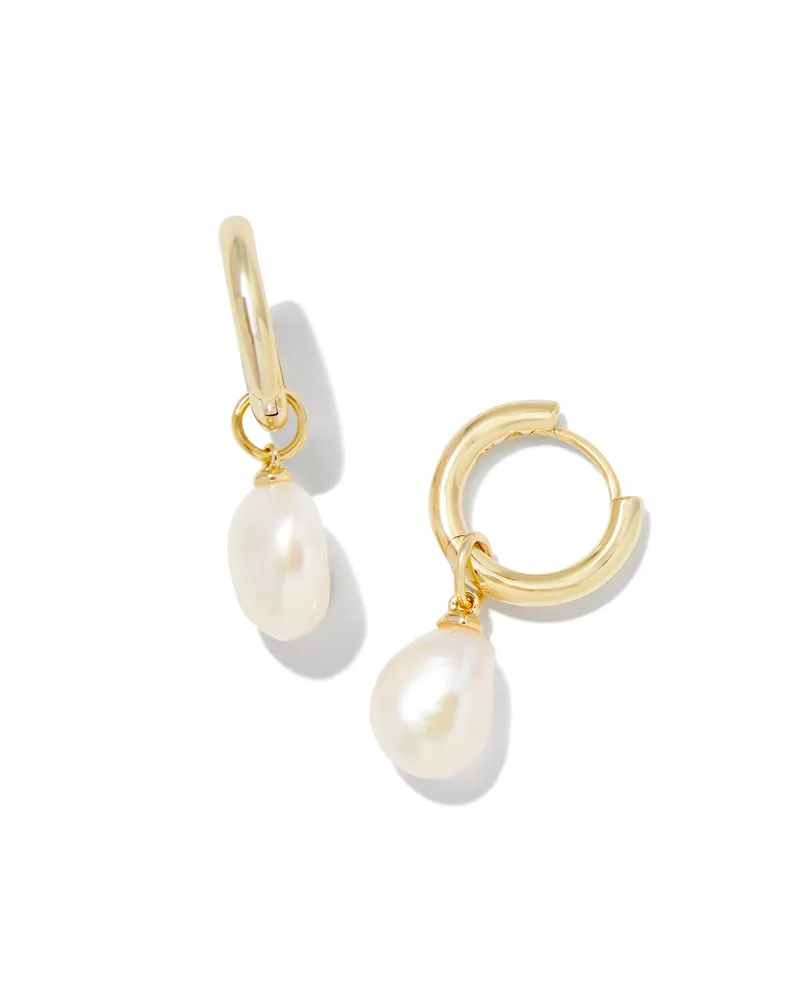 Willa Gold Pearl Huggie Earrings White