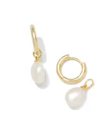 Willa Gold Pearl Huggie Earrings White