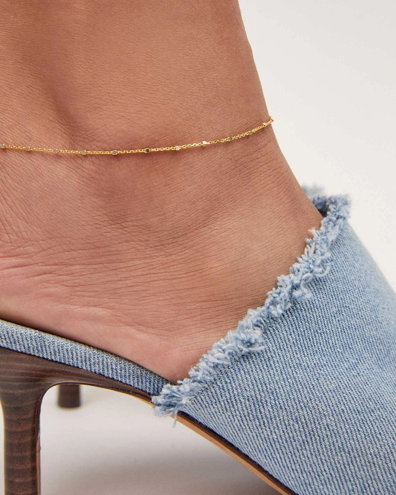 Single Satellite Chain Anklet in Sterling Silver & 18k Yellow Gold Vermeil