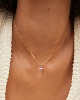 Cross 14k Yellow Gold Pendant Necklace White Diamonds