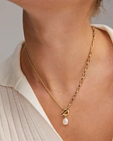 Leighton Convertible Gold Pearl Chain Necklace in White Pearl