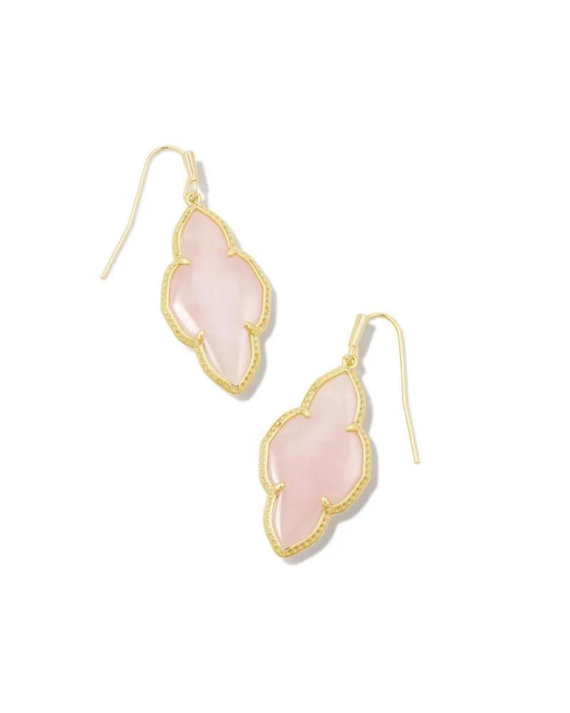 Abbie Gold Drop Earrings in Rose Quartz