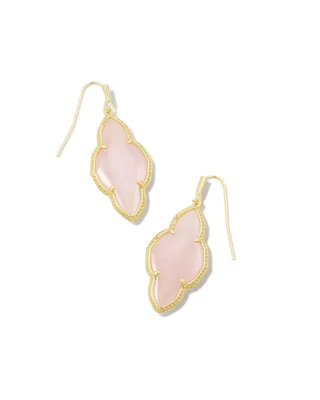 Abbie Gold Drop Earrings in Rose Quartz