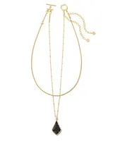 Faceted Alex Gold Convertible Necklace in Black Opaque Glass