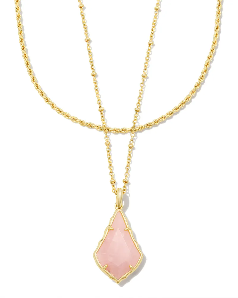 Faceted Alex Gold Convertible Necklace in Rose Quartz