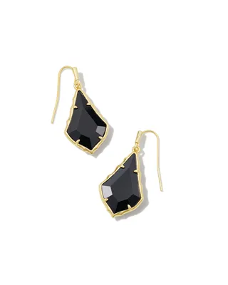 Small Faceted Alex Gold Drop Earrings in Black Opaque Glass