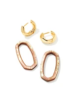 Danielle Gold Convertible Link Earrings in Brown Mother-of-Pearl