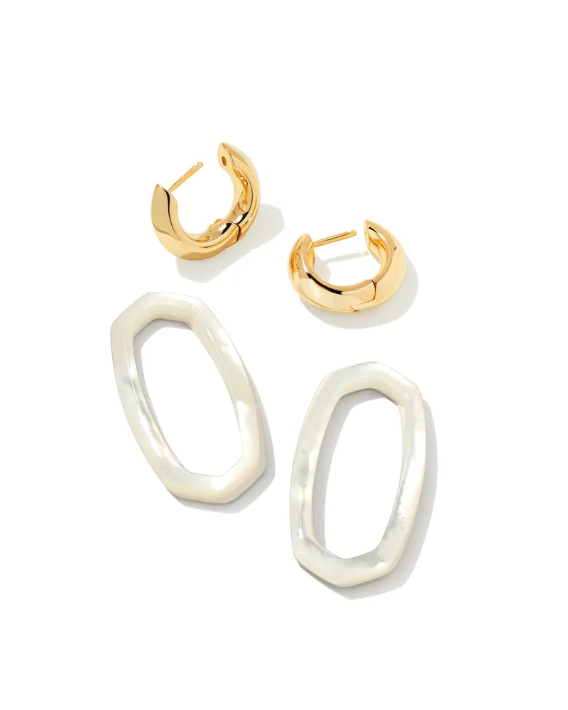 Danielle Gold Convertible Link Earrings Ivory Mother-of-Pearl