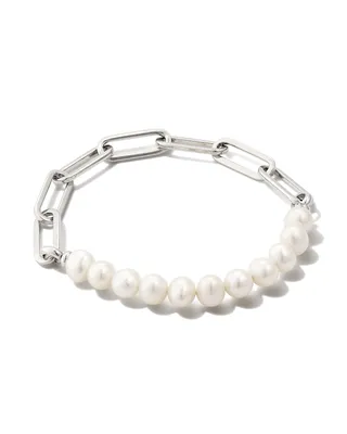 Ashton Silver Half Chain Bracelet in White Pearl
