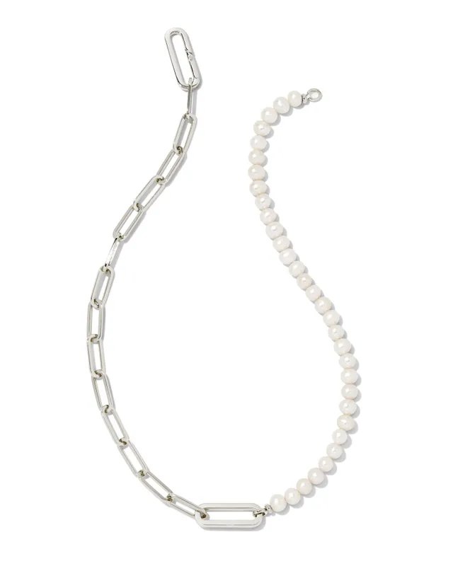 Ashton Silver Pendant Necklace in White Pearl