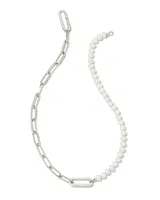Ashton Silver Half Chain Necklace in White Pearl